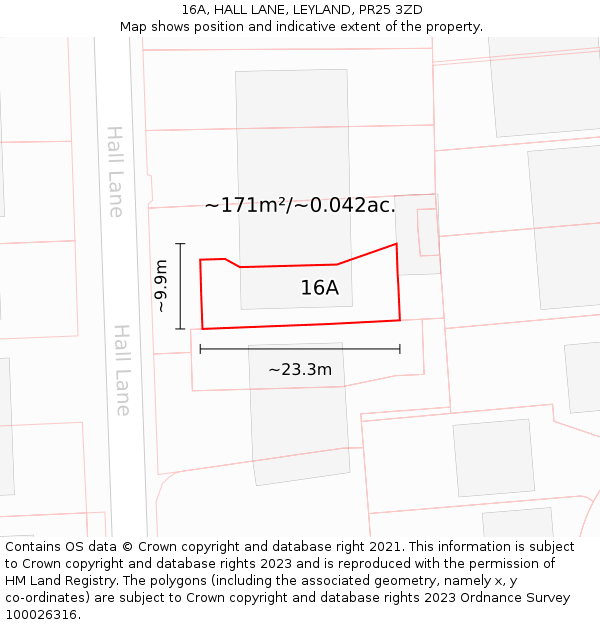 16A, HALL LANE, LEYLAND, PR25 3ZD: Plot and title map