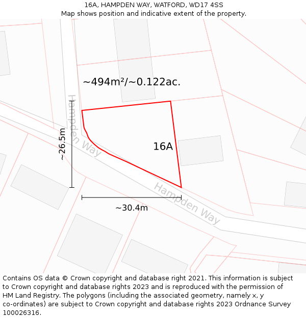 16A, HAMPDEN WAY, WATFORD, WD17 4SS: Plot and title map