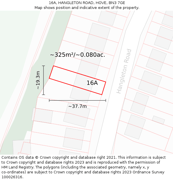 16A, HANGLETON ROAD, HOVE, BN3 7GE: Plot and title map