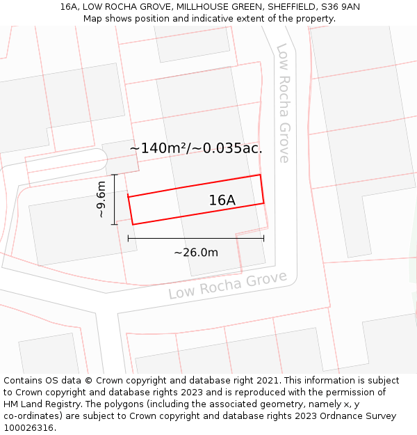 16A, LOW ROCHA GROVE, MILLHOUSE GREEN, SHEFFIELD, S36 9AN: Plot and title map