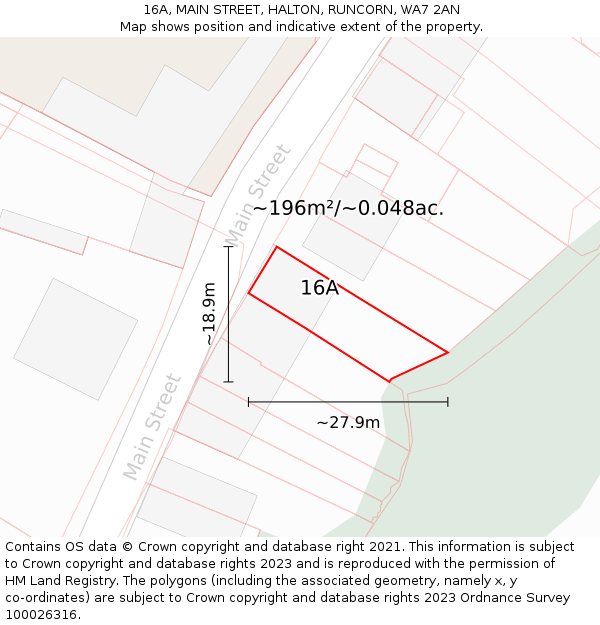 16A, MAIN STREET, HALTON, RUNCORN, WA7 2AN: Plot and title map