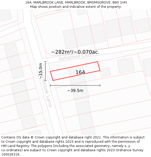 16A, MARLBROOK LANE, MARLBROOK, BROMSGROVE, B60 1HN: Plot and title map