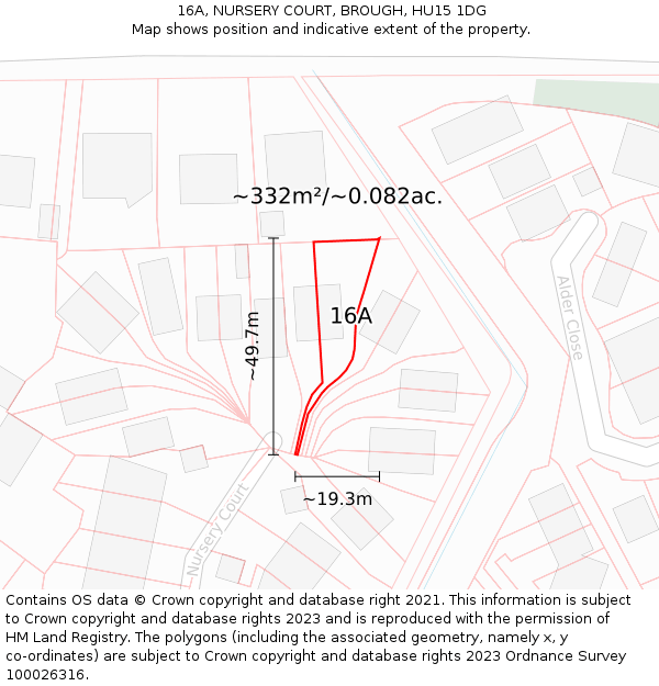 16A, NURSERY COURT, BROUGH, HU15 1DG: Plot and title map