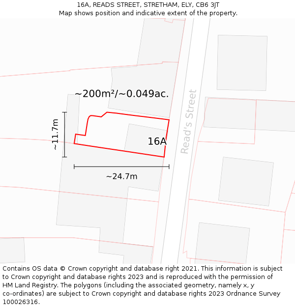 16A, READS STREET, STRETHAM, ELY, CB6 3JT: Plot and title map