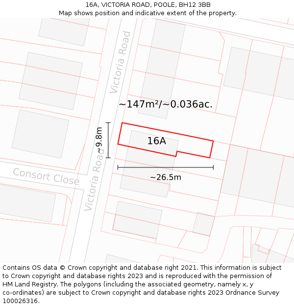 16A, VICTORIA ROAD, POOLE, BH12 3BB: Plot and title map