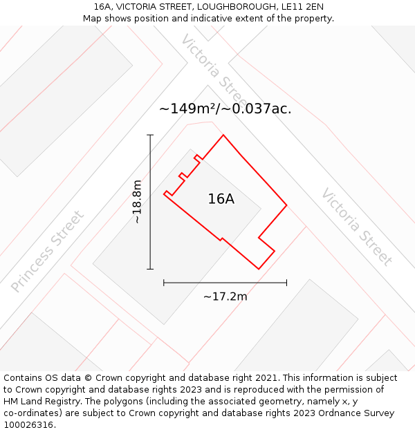 16A, VICTORIA STREET, LOUGHBOROUGH, LE11 2EN: Plot and title map