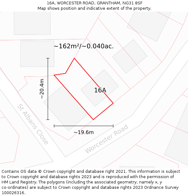 16A, WORCESTER ROAD, GRANTHAM, NG31 8SF: Plot and title map