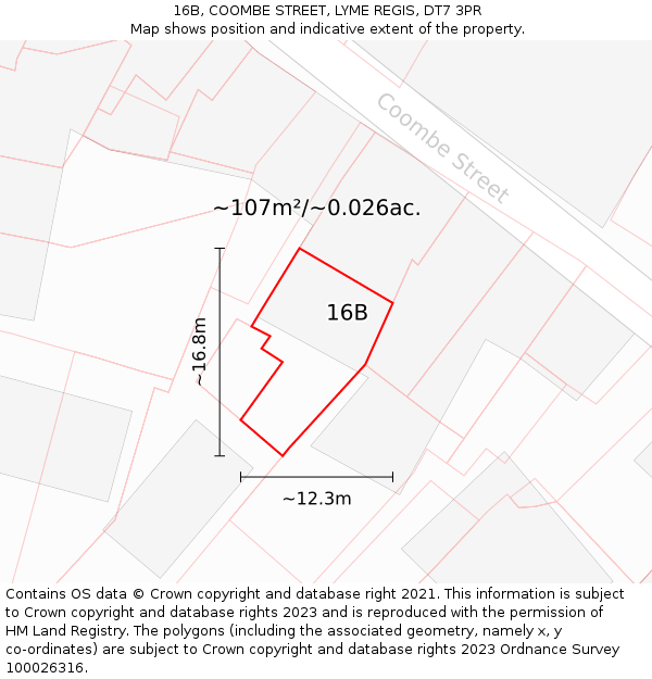 16B, COOMBE STREET, LYME REGIS, DT7 3PR: Plot and title map