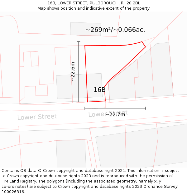 16B, LOWER STREET, PULBOROUGH, RH20 2BL: Plot and title map