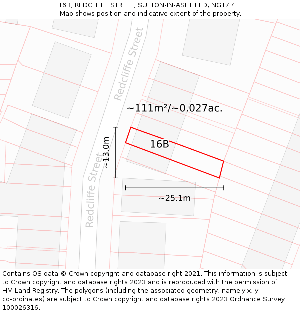 16B, REDCLIFFE STREET, SUTTON-IN-ASHFIELD, NG17 4ET: Plot and title map