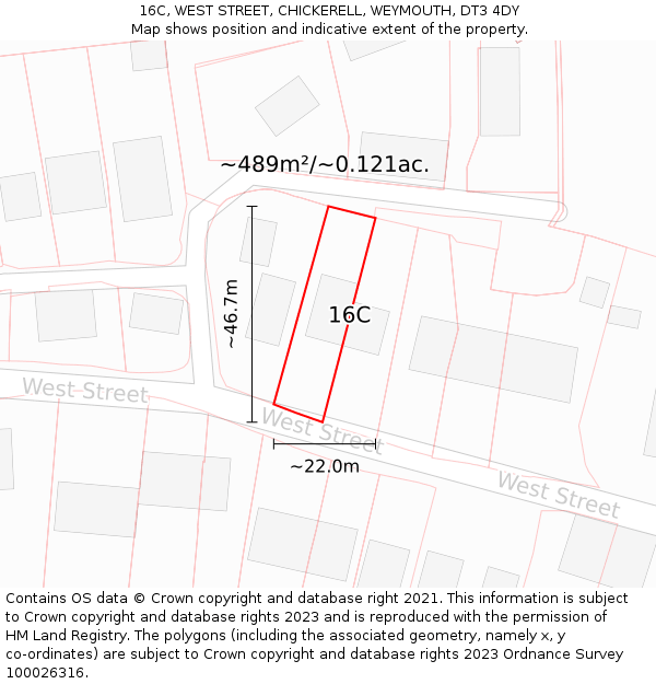 16C, WEST STREET, CHICKERELL, WEYMOUTH, DT3 4DY: Plot and title map