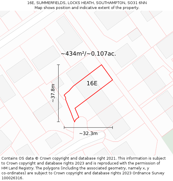 16E, SUMMERFIELDS, LOCKS HEATH, SOUTHAMPTON, SO31 6NN: Plot and title map