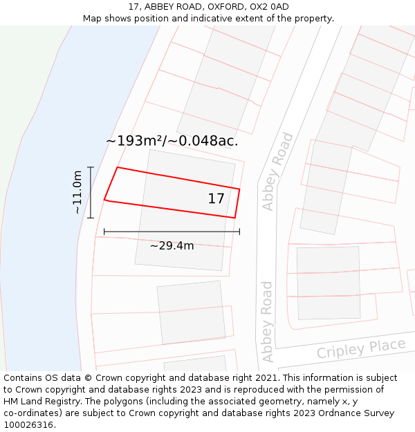 17, ABBEY ROAD, OXFORD, OX2 0AD: Plot and title map