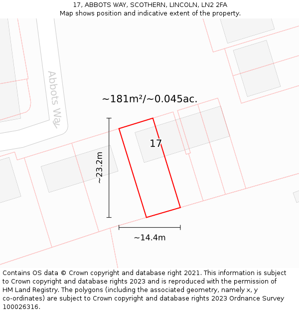 17, ABBOTS WAY, SCOTHERN, LINCOLN, LN2 2FA: Plot and title map