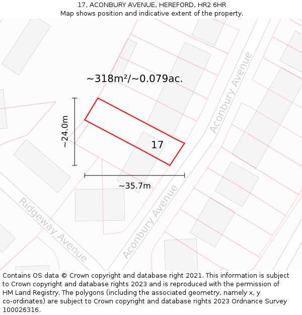 17, ACONBURY AVENUE, HEREFORD, HR2 6HR: Plot and title map