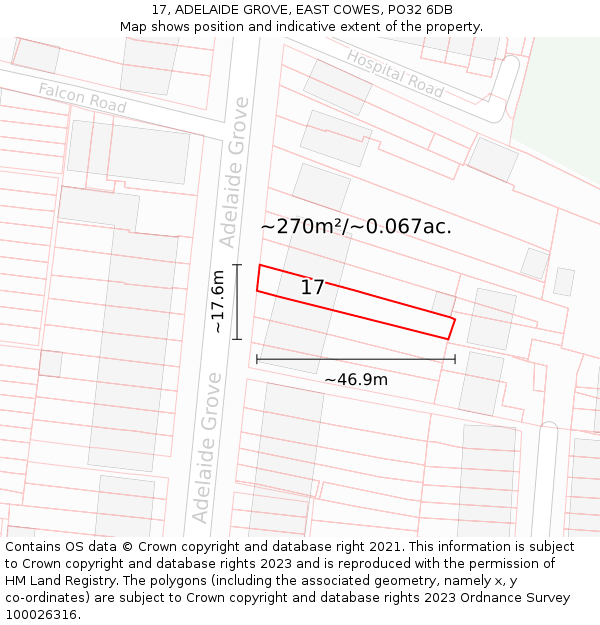 17, ADELAIDE GROVE, EAST COWES, PO32 6DB: Plot and title map