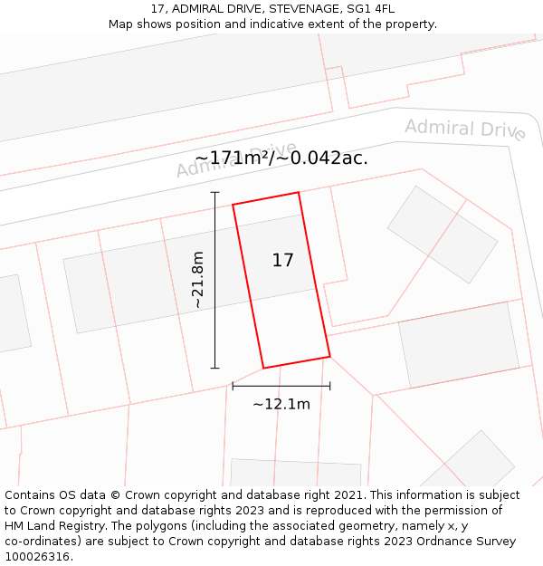 17, ADMIRAL DRIVE, STEVENAGE, SG1 4FL: Plot and title map