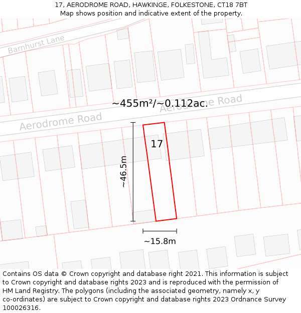 17, AERODROME ROAD, HAWKINGE, FOLKESTONE, CT18 7BT: Plot and title map