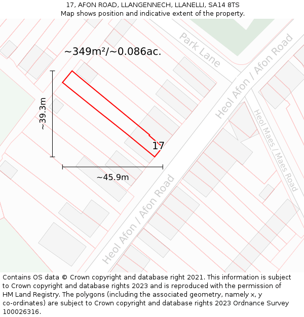 17, AFON ROAD, LLANGENNECH, LLANELLI, SA14 8TS: Plot and title map