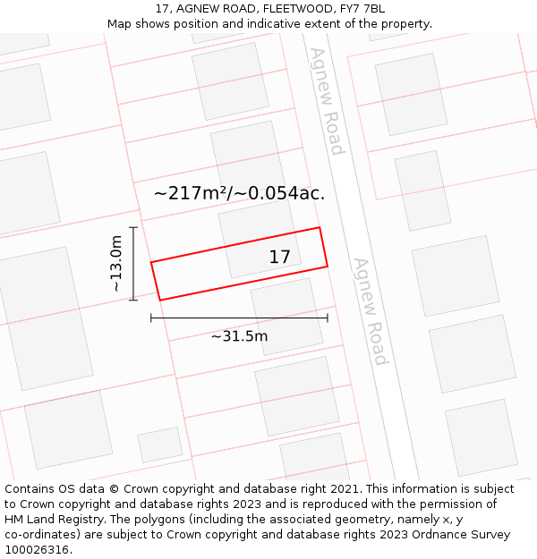 17, AGNEW ROAD, FLEETWOOD, FY7 7BL: Plot and title map