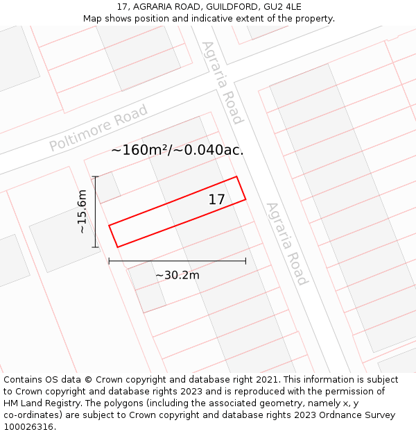 17, AGRARIA ROAD, GUILDFORD, GU2 4LE: Plot and title map