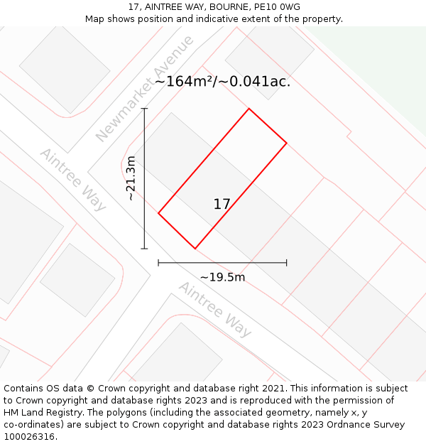 17, AINTREE WAY, BOURNE, PE10 0WG: Plot and title map