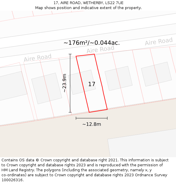 17, AIRE ROAD, WETHERBY, LS22 7UE: Plot and title map