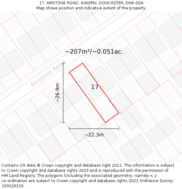 17, AIRSTONE ROAD, ASKERN, DONCASTER, DN6 0QA: Plot and title map
