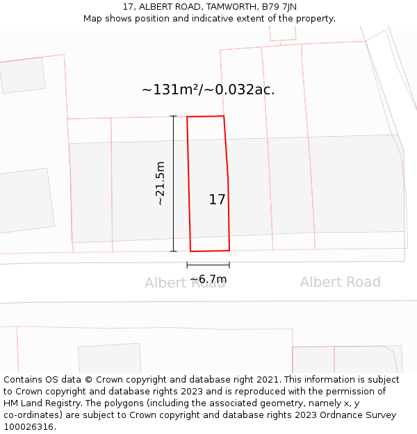 17, ALBERT ROAD, TAMWORTH, B79 7JN: Plot and title map