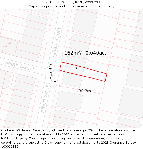 17, ALBERT STREET, RYDE, PO33 2SB: Plot and title map