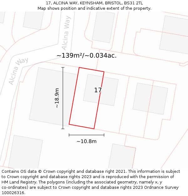 17, ALCINA WAY, KEYNSHAM, BRISTOL, BS31 2TL: Plot and title map