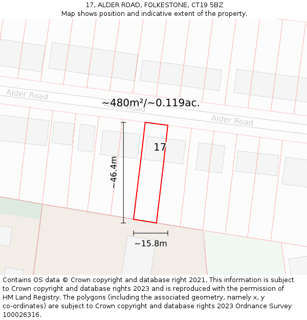 17, ALDER ROAD, FOLKESTONE, CT19 5BZ: Plot and title map