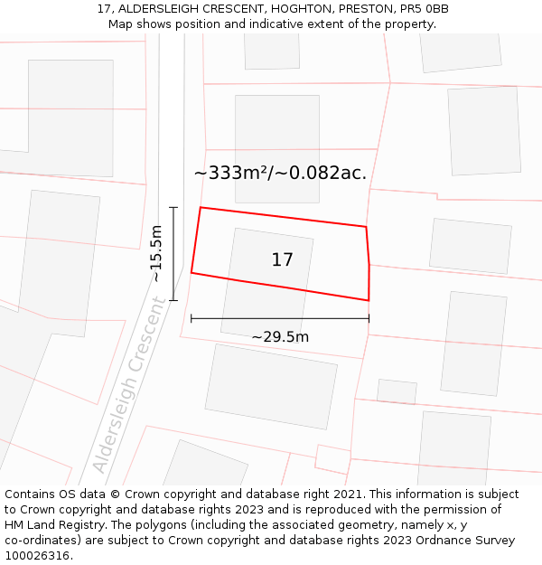 17, ALDERSLEIGH CRESCENT, HOGHTON, PRESTON, PR5 0BB: Plot and title map