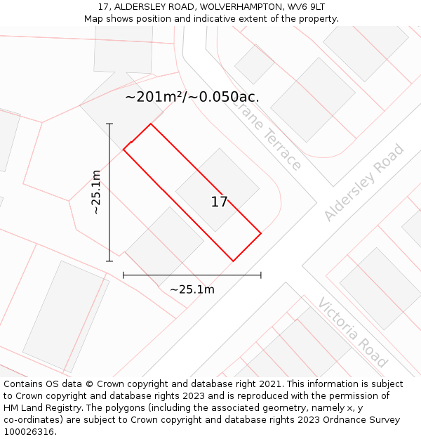 17, ALDERSLEY ROAD, WOLVERHAMPTON, WV6 9LT: Plot and title map