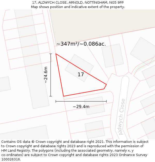 17, ALDWYCH CLOSE, ARNOLD, NOTTINGHAM, NG5 9PP: Plot and title map