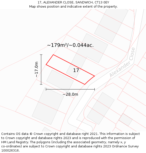 17, ALEXANDER CLOSE, SANDWICH, CT13 0EY: Plot and title map