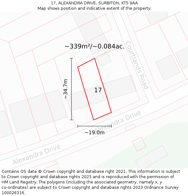 17, ALEXANDRA DRIVE, SURBITON, KT5 9AA: Plot and title map