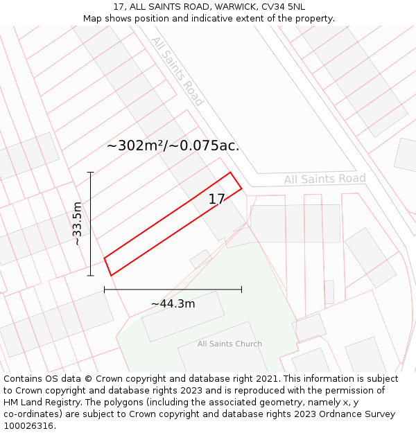 17, ALL SAINTS ROAD, WARWICK, CV34 5NL: Plot and title map