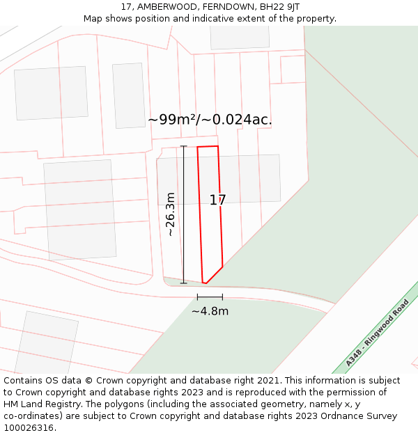 17, AMBERWOOD, FERNDOWN, BH22 9JT: Plot and title map