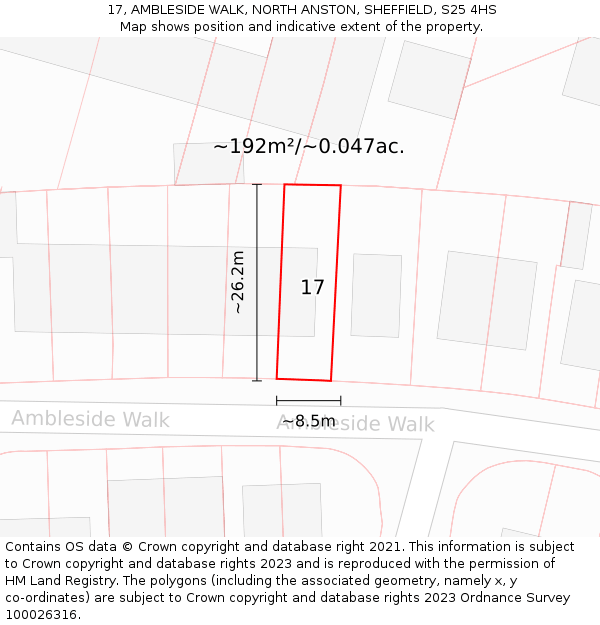 17, AMBLESIDE WALK, NORTH ANSTON, SHEFFIELD, S25 4HS: Plot and title map