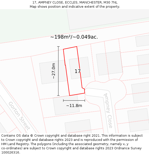 17, AMPNEY CLOSE, ECCLES, MANCHESTER, M30 7NL: Plot and title map