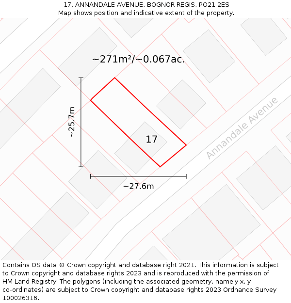 17, ANNANDALE AVENUE, BOGNOR REGIS, PO21 2ES: Plot and title map