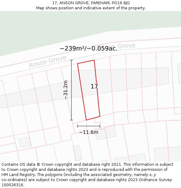 17, ANSON GROVE, FAREHAM, PO16 8JG: Plot and title map