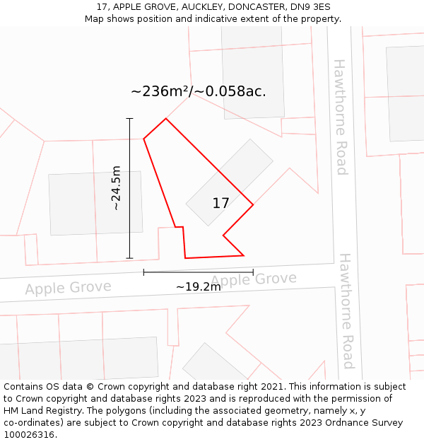 17, APPLE GROVE, AUCKLEY, DONCASTER, DN9 3ES: Plot and title map