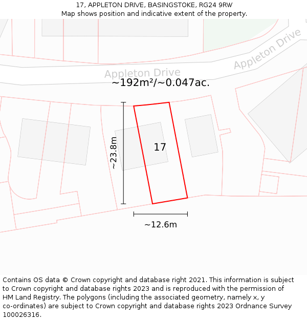 17, APPLETON DRIVE, BASINGSTOKE, RG24 9RW: Plot and title map