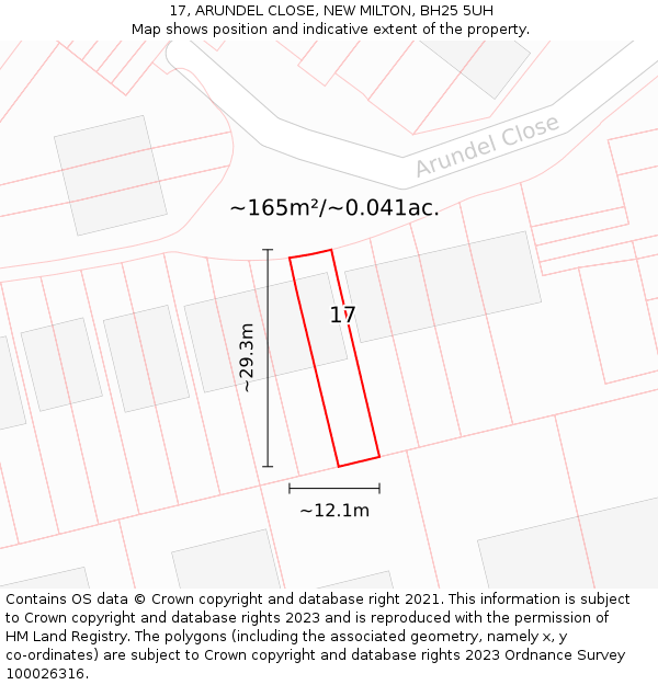17, ARUNDEL CLOSE, NEW MILTON, BH25 5UH: Plot and title map