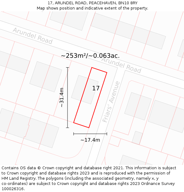 17, ARUNDEL ROAD, PEACEHAVEN, BN10 8RY: Plot and title map