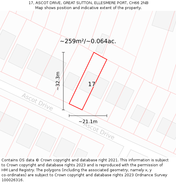 17, ASCOT DRIVE, GREAT SUTTON, ELLESMERE PORT, CH66 2NB: Plot and title map