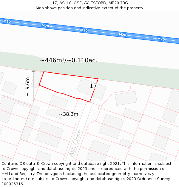 17, ASH CLOSE, AYLESFORD, ME20 7RG: Plot and title map