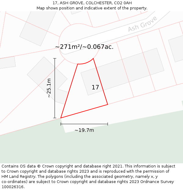 17, ASH GROVE, COLCHESTER, CO2 0AH: Plot and title map